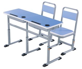 China Double Primary School Student Desk And Chair Set 1.2 MM Steel Electrostatic Spraying supplier