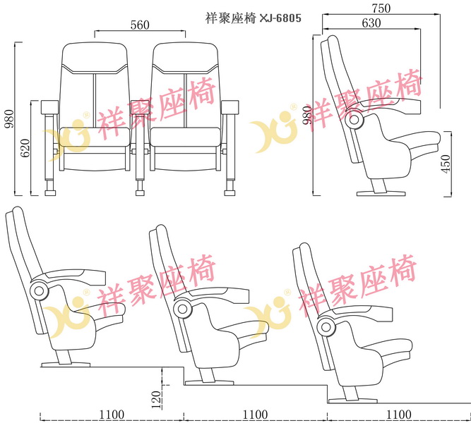 Plastic Outer Frame Metal Frame Theater Hall Seating With Bottle Holder Fixed Legs