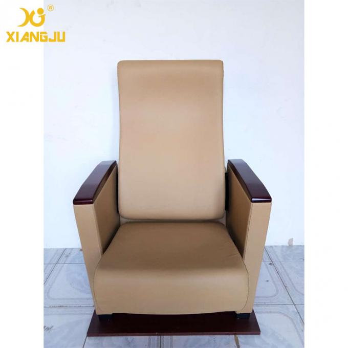 Real Leather Standard Soft Auditorium Chairs 6.5MM Width Armrest Tip Up Seat