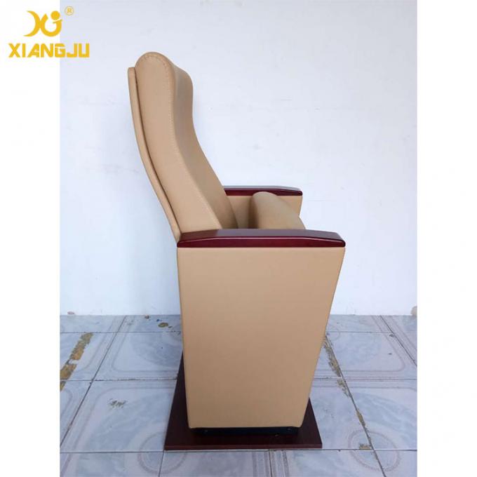 Real Leather Standard Soft Auditorium Chairs 6.5MM Width Armrest Tip Up Seat
