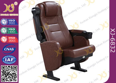 China Steel Legs Floor Mounted Leather Theater Seating Chairs With Drink Holder supplier