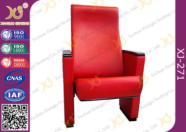 China Red Leather Wood Cover Auditorium Style Seating With Solid Wood Armrest supplier