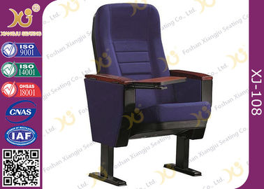 China Plywood Outback Retractable Auditorium Chairs Fully Upholstered Dark Blue Fabric supplier