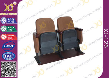 China Samller 560 MM Center Distance Strong Double Legs Wood Auditorium Chairs With Brown supplier