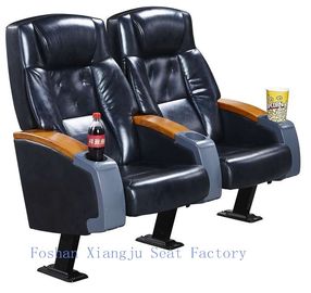 China Steel Legs Wooden Armrest Genuine Leather Theater Seating Chairs With Cup Holder XJ-6878 supplier
