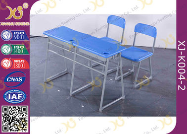 China Double School Desk And Chair With Cabinet / Colorful Steel Frame Fixed supplier
