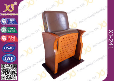 China Brown Leather Low Back Auditorium Chairs With Self Weight Retracting Seat supplier