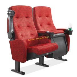 China Movable Armrest Fabric Floral Theatre Seating Chairs Tip Up By Gravity Red Color supplier