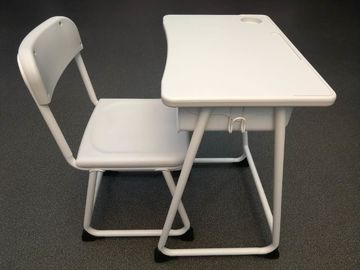 China Hollow Student Desk And Chair Set With Plastic Backrest / Top Table supplier