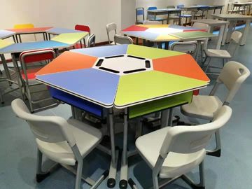 China Colourful Six Joint Student Desk And Chair Set PVC Edge For Training Room supplier