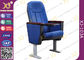 Soild Wood Armrest Blue Fabric Conference Hall Chairs With Aluminum Feet supplier