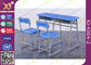Double School Desk And Chair With Cabinet / Colorful Steel Frame Fixed supplier